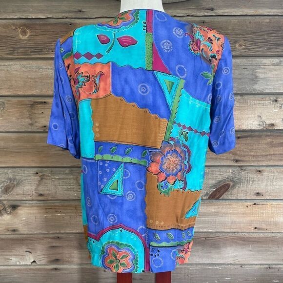 Vintage A.K.F. Short Sleeve Button Down Top Size M EUC - Picture 6 of 8